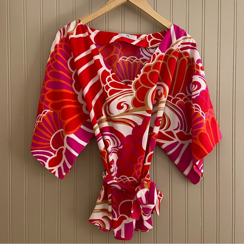 Natori Deco Wrap Retro Style Top Blouse Women’s Size XS
